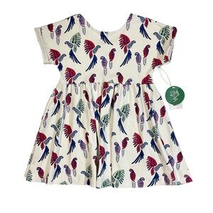 NWT Lewis Organic Cotton Parrot Scoop Back Kid’s Dress Girl’s Size 7